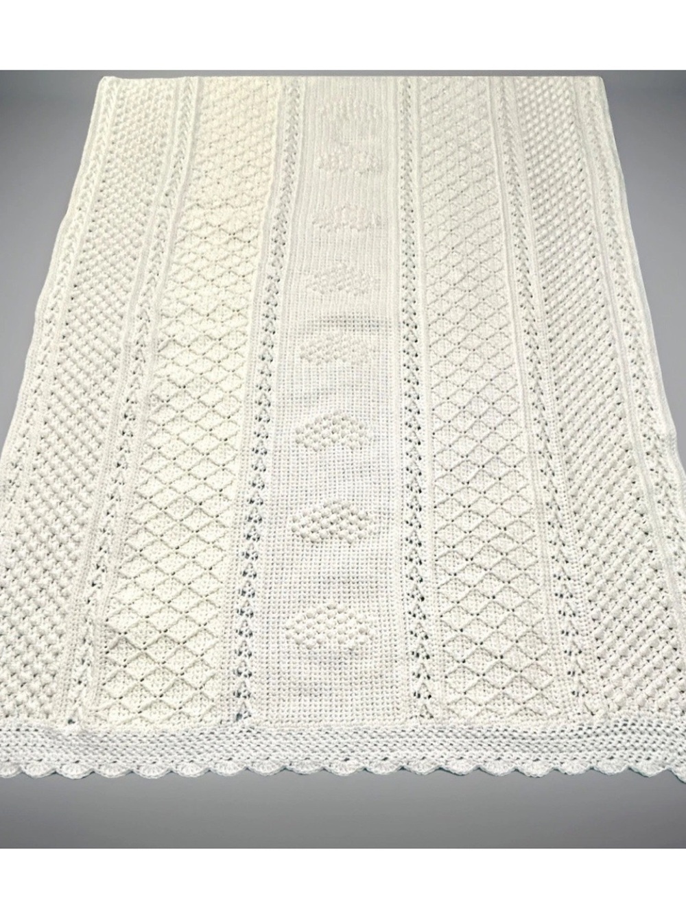 Aran Hearts Crocheted Ivory Throw Pattern By Bonnie Barker 45”x62”